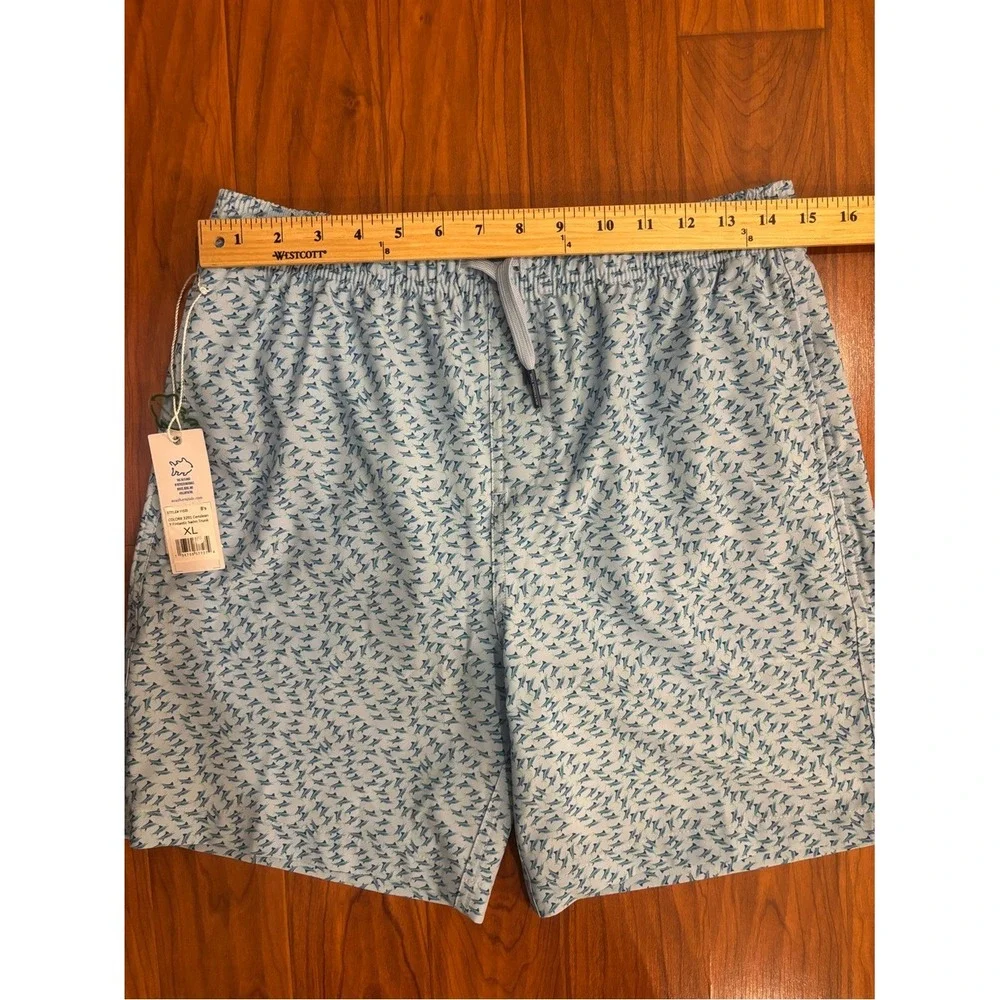 NWT Southern Tide Swim Trunks Cerulean Blue Fintastic Fish Print Boys XL